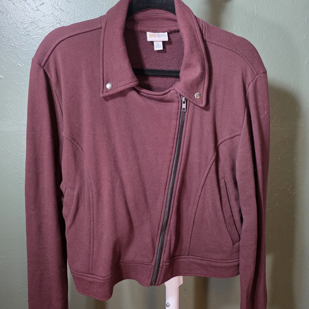 LuLaRoe Presley Plum Asymmetrical Zip Bomber Jacket
